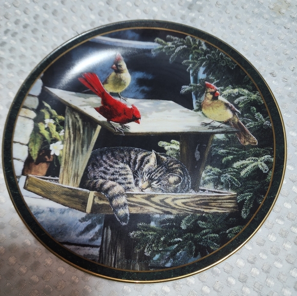 THE BRADFORD EXCHANGE EUC 1994 CAT NAP NOSY NEIGHBOR COLLECTIBLE CAT BIRD PLATE - Picture 1 of 3